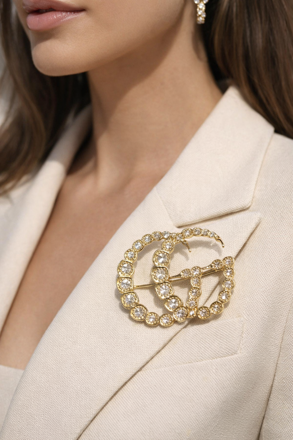 Crystal Double G Brooch