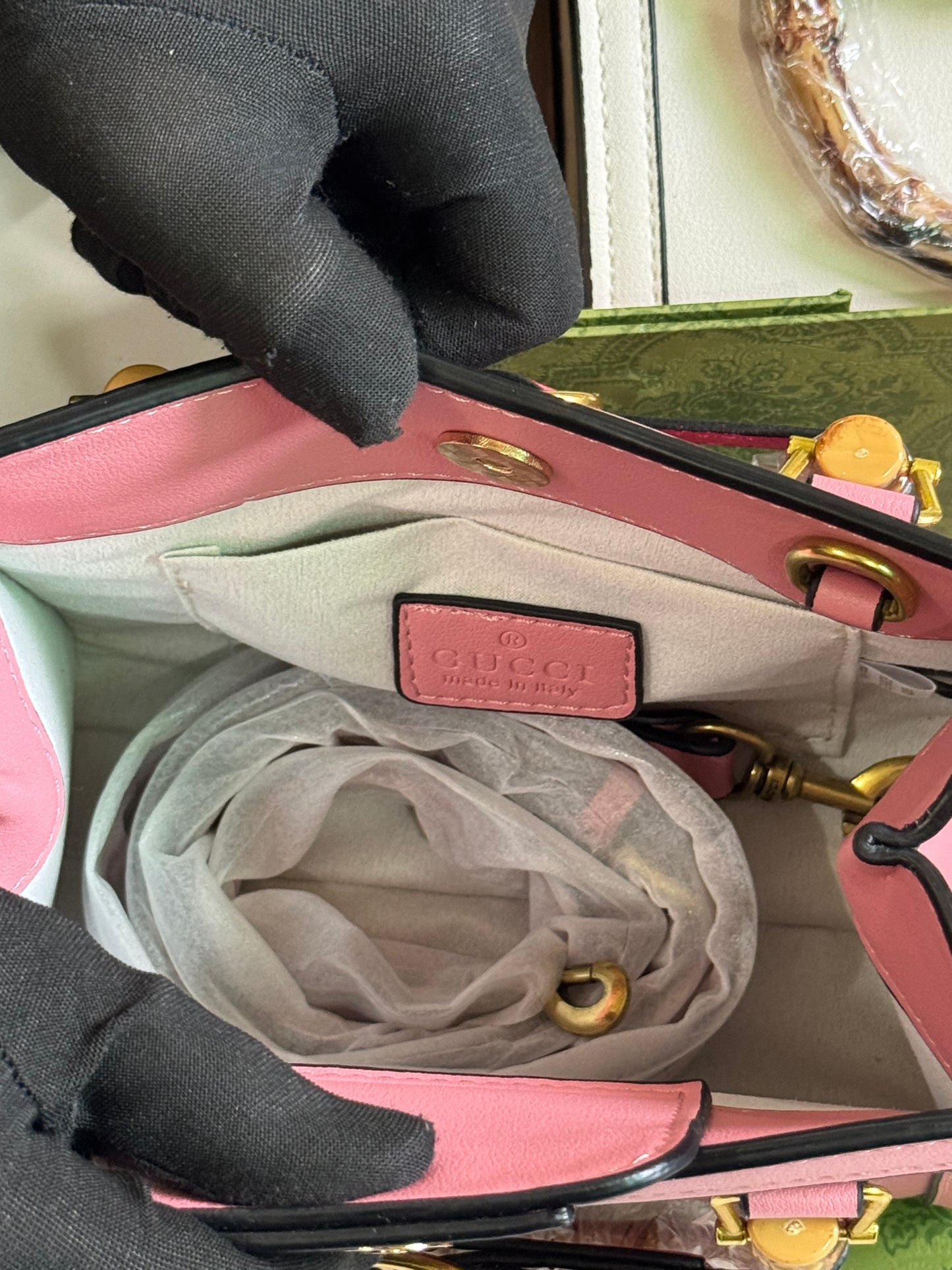 Vintage Mini Leather Tote with Natural Bamboo Top Handle
