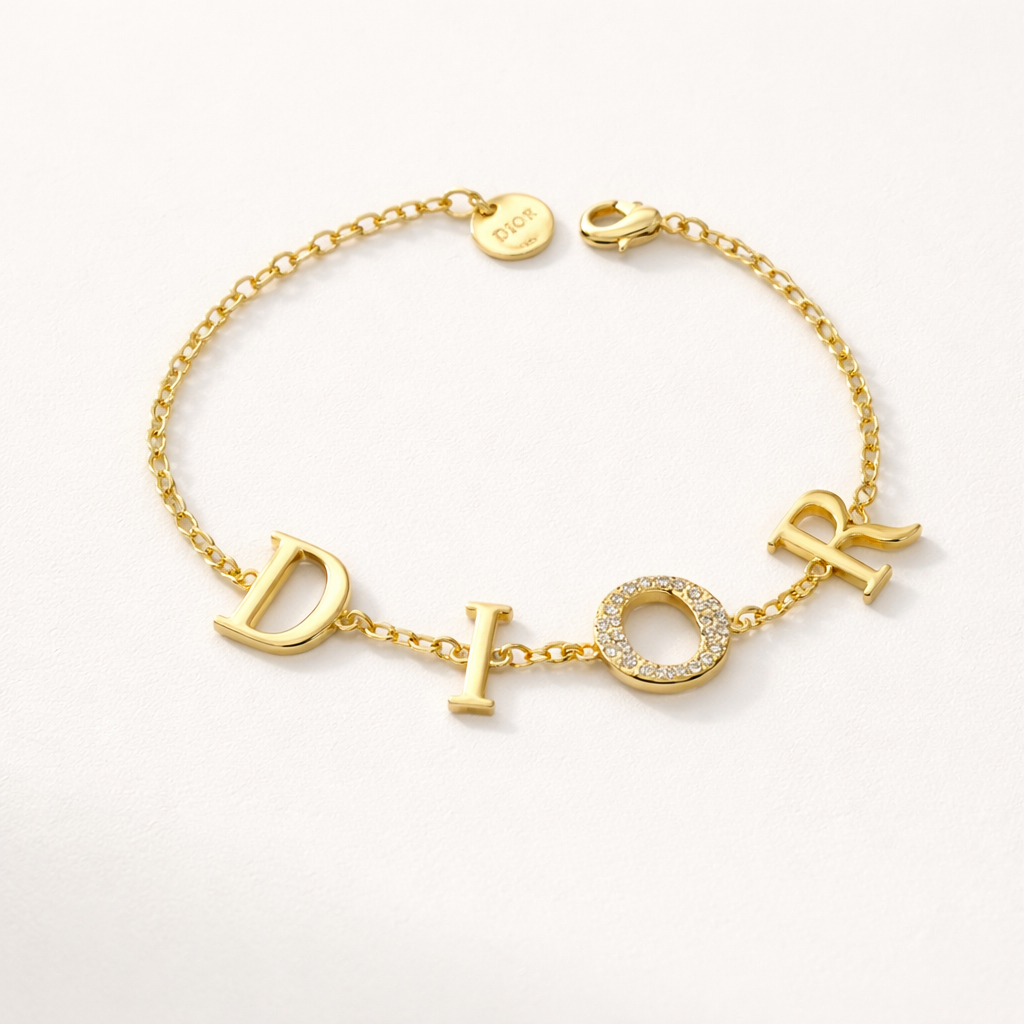 Crystal Letter Gold Bracelet