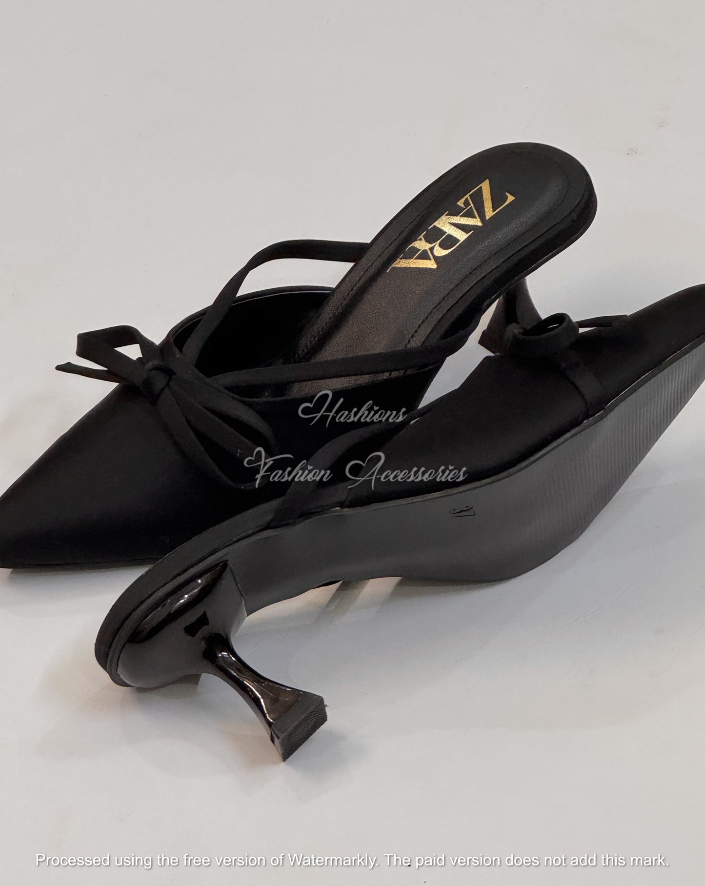 Pointed-Toe Bow Detail Kitten Heel Mules - Elegant Slip-On Slingback Pumps for Women