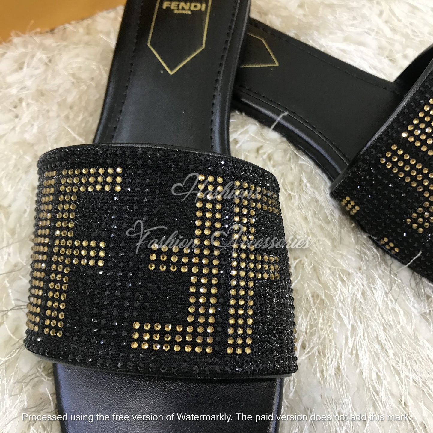 Studded Luxe Slides – Women’s Black Shimmer Flats