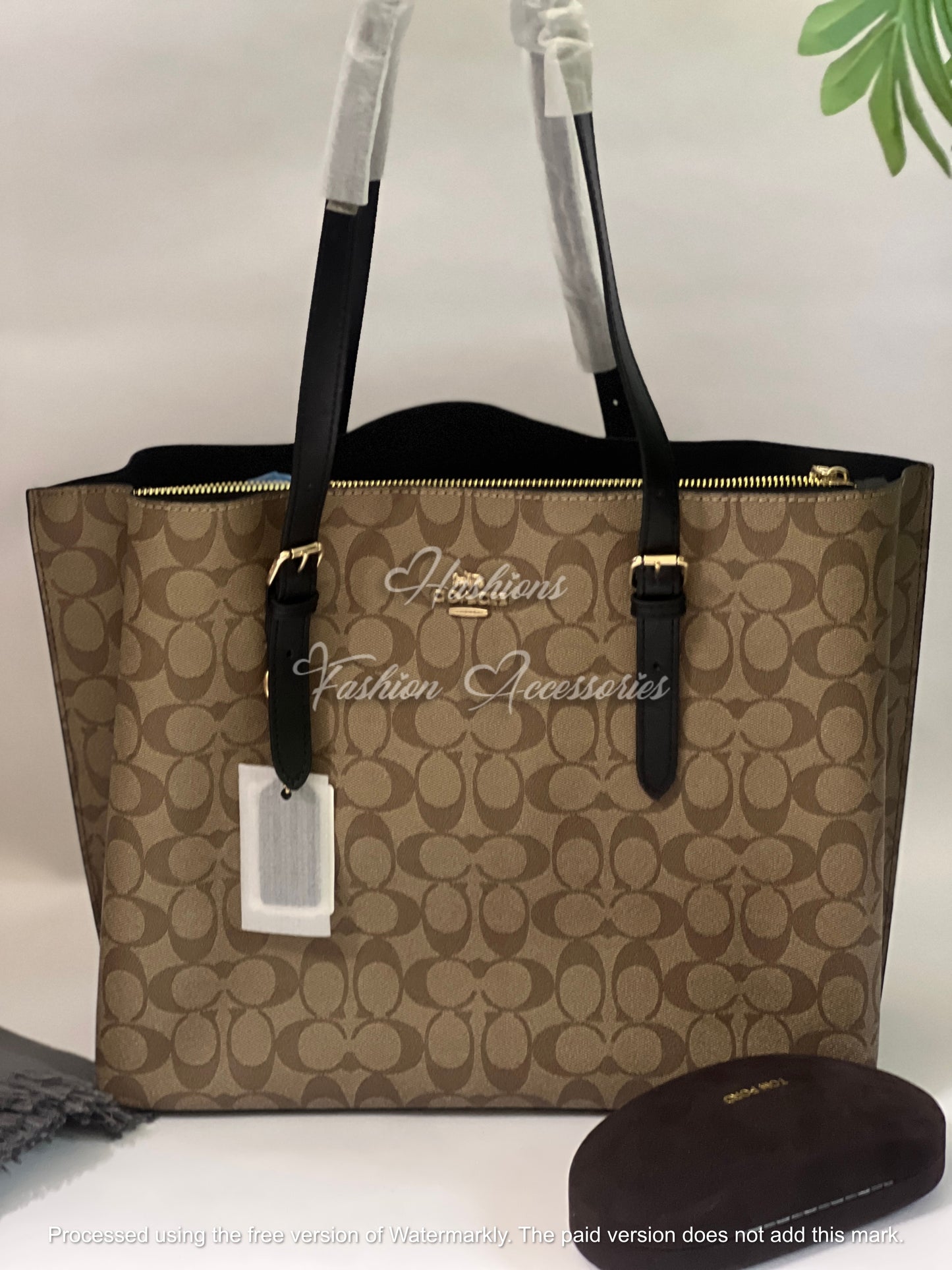 Large Monogram Zip-Top Tote – 18" Shoulder Bag with Pockets (4 Colors)