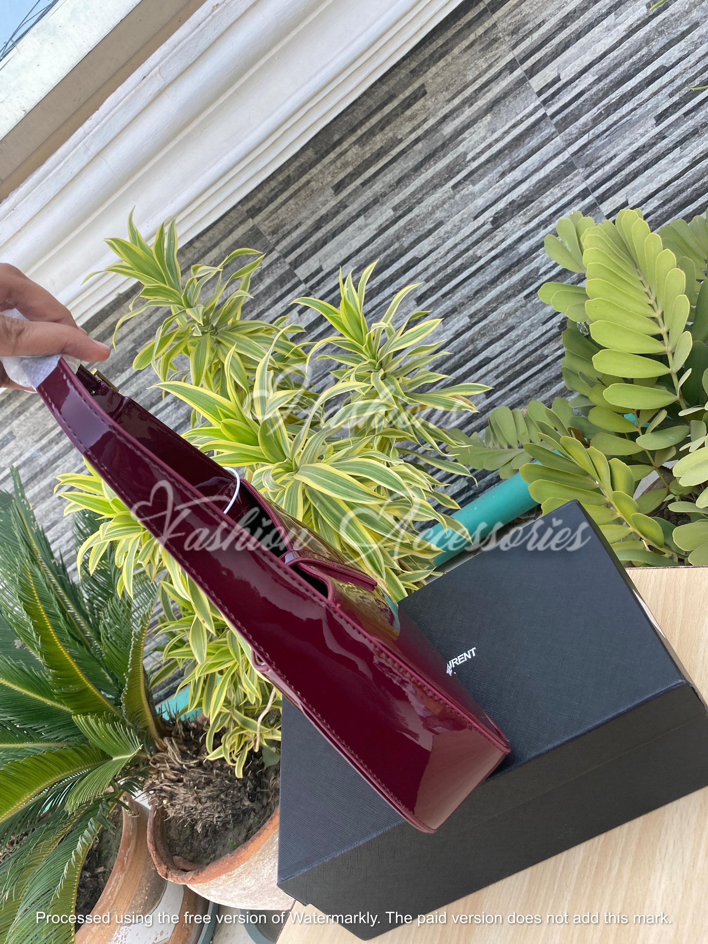 YSL Burgundy Patent Hobo Bag
