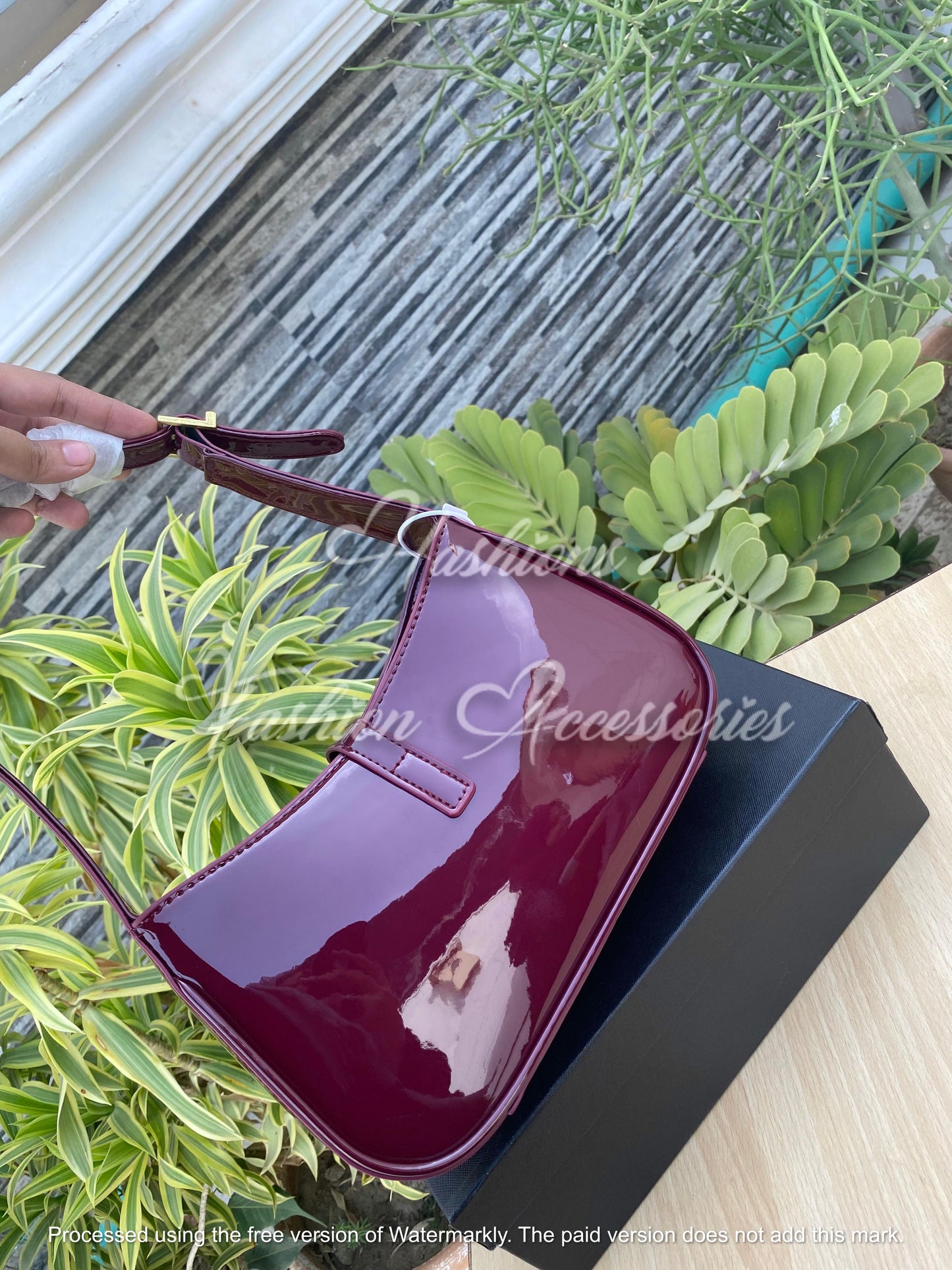 YSL Burgundy Patent Hobo Bag