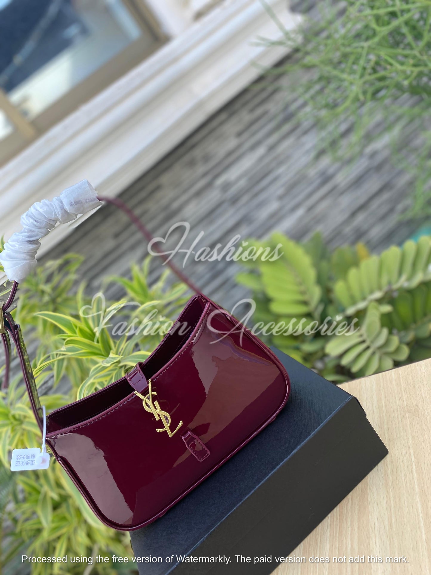 YSL Burgundy Patent Hobo Bag