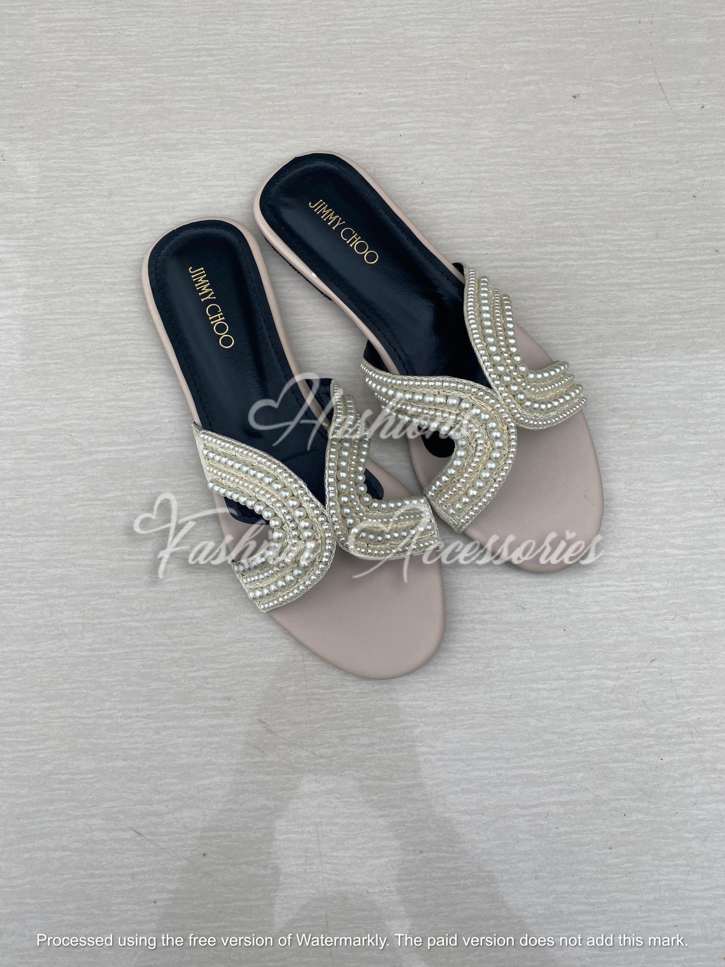 Women’s Embellished Beaded Flats – Black & Nude Pearl Slip-On Sandals