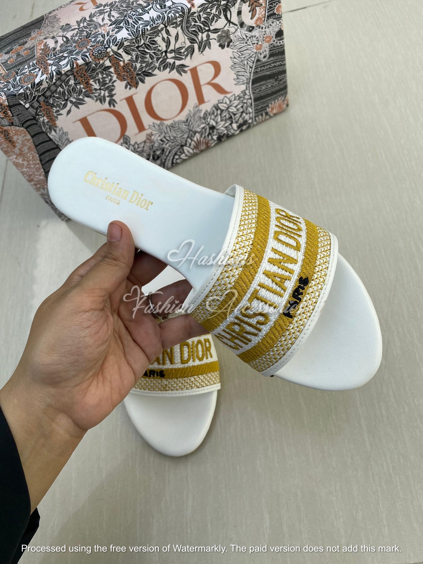 Embroidered Woven Strap Flats – Women’s Premium Comfort Slides (Black & Mustard)