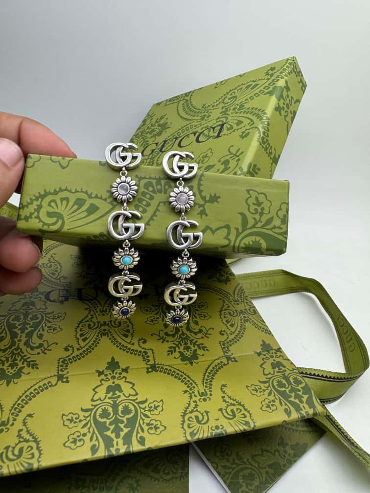 Vintage Silver Floral Charm Earrings with Turquoise and Blue Stone Accents