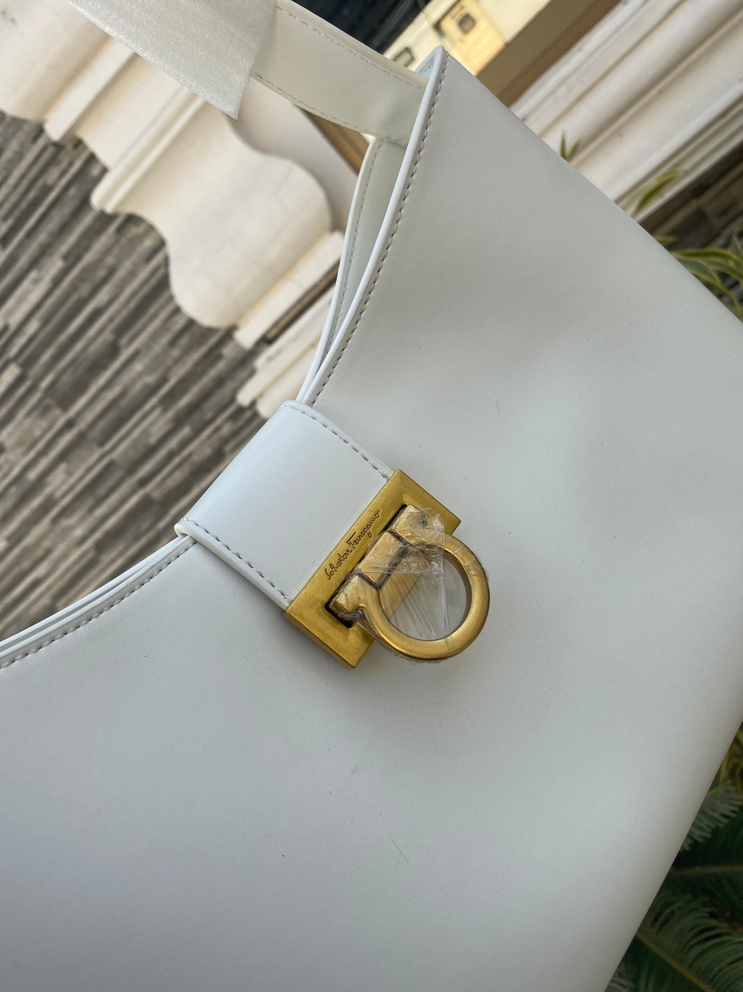 Luxury Glossy Shoulder Bag – Structured Design with Gold Buckle
