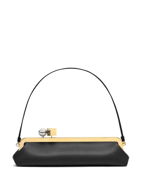 Black Frame Shoulder Clutch – Matte Baguette with Kiss-Lock & Strap