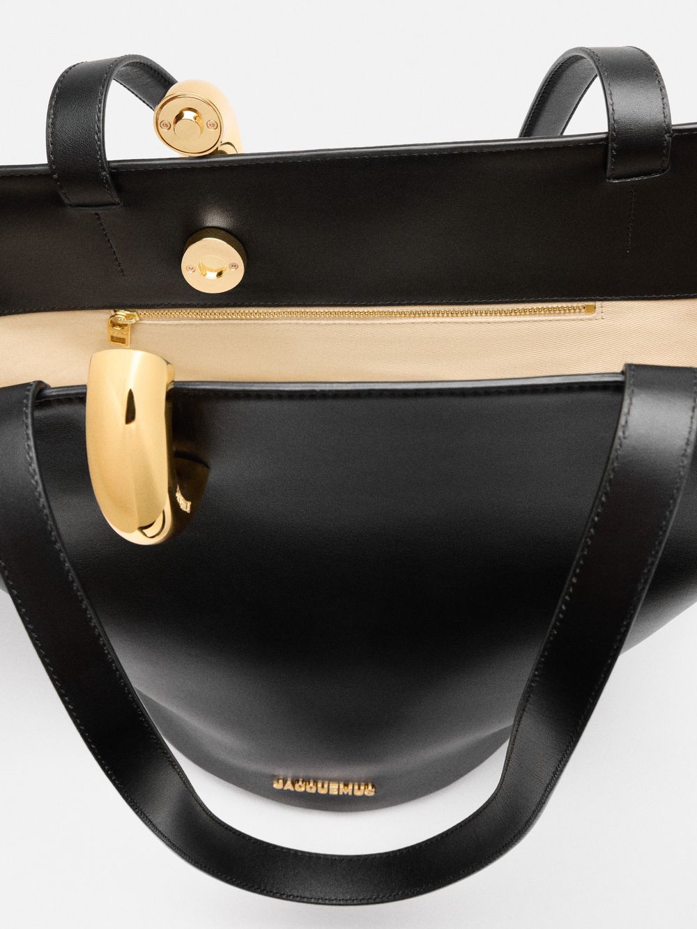 Sculptural Bucket Tote in Black – Large Shoulder Work Bag with Ring Detail