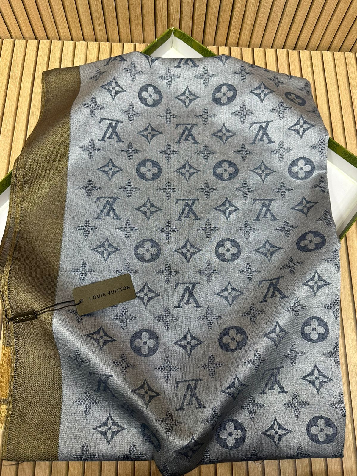 Luxury Silk Blend Scarf for Women – Soft Monogram Pattern Silk Scarf with Elegant Border