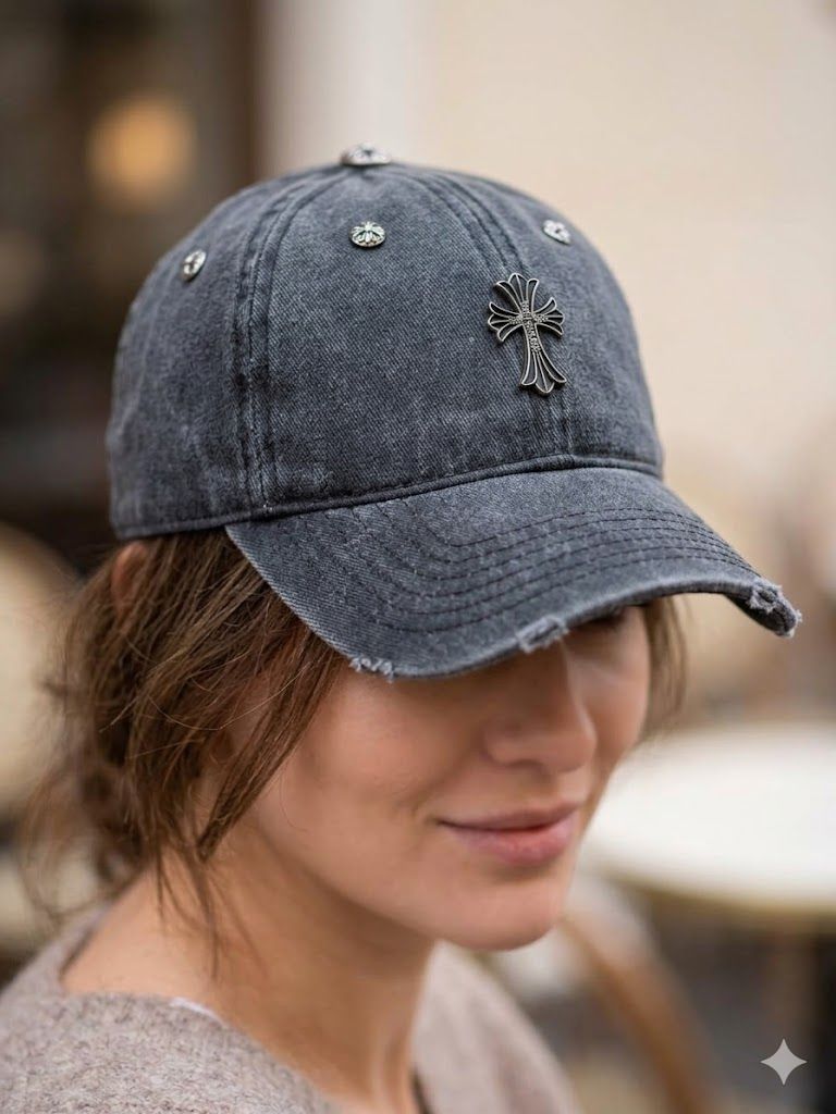 Gothic Cross Denim Cap