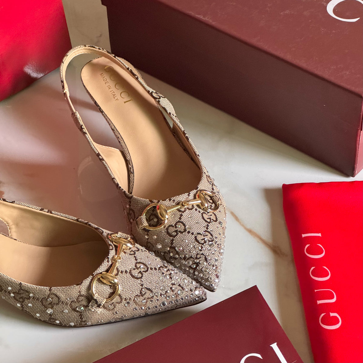 Crystal Embellished Slingback Heels