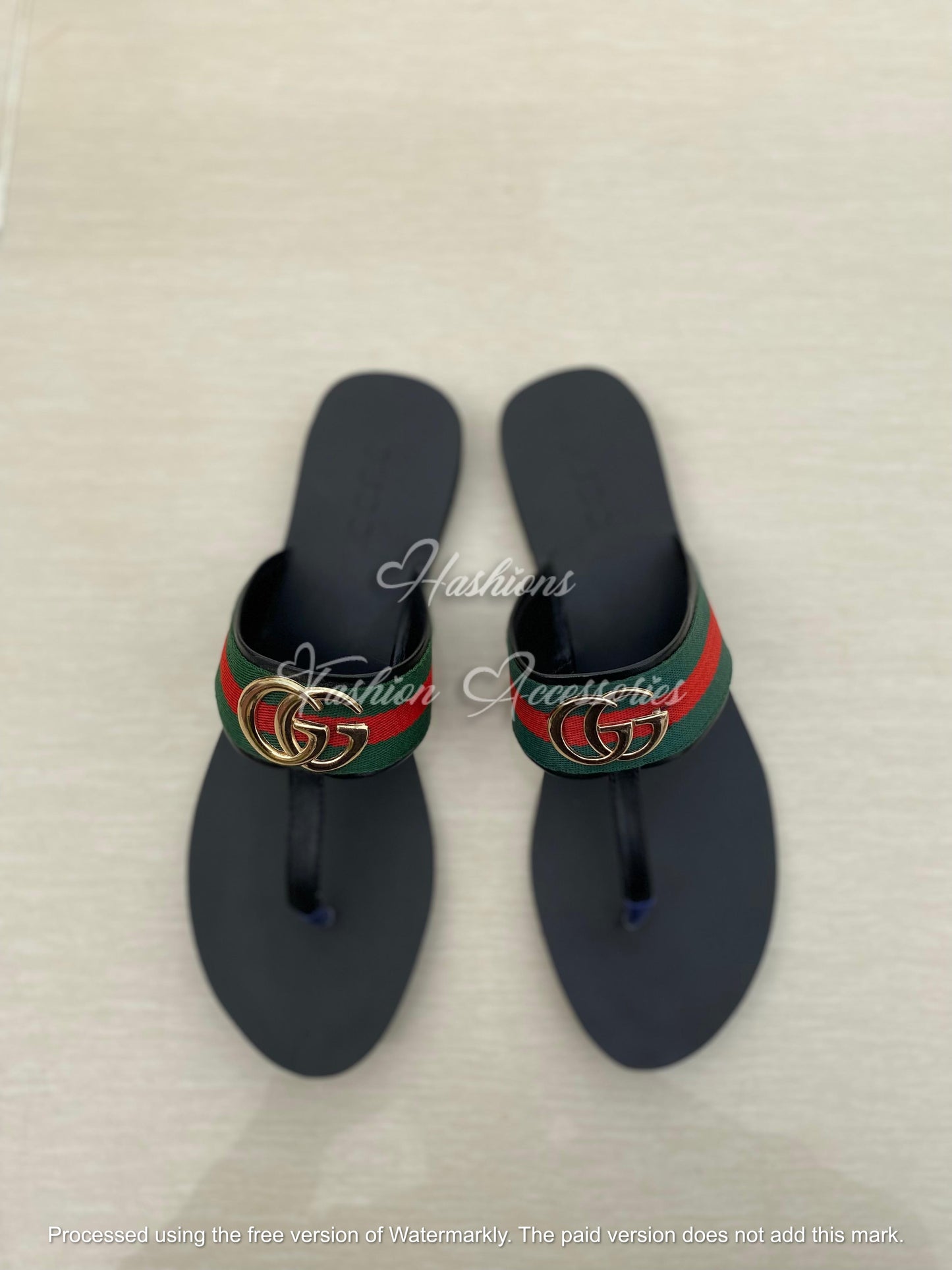 Women’s Luxury Thong Flats – Black Slip-On Sandals with Gold Accent