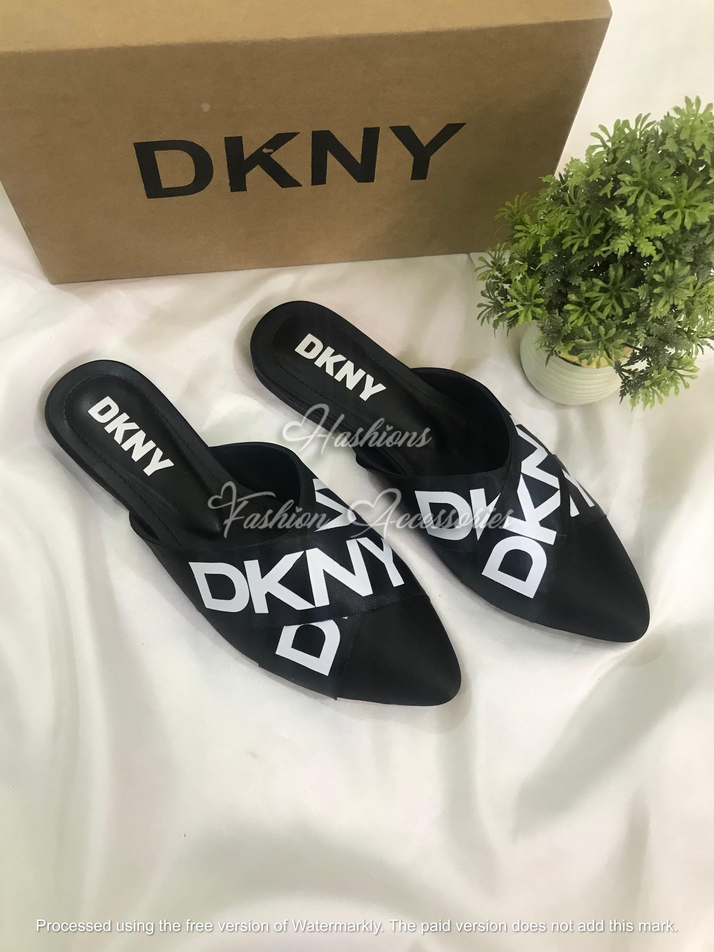 Typographic Print Pointed-Toe Mules - Black Slip-On Flats