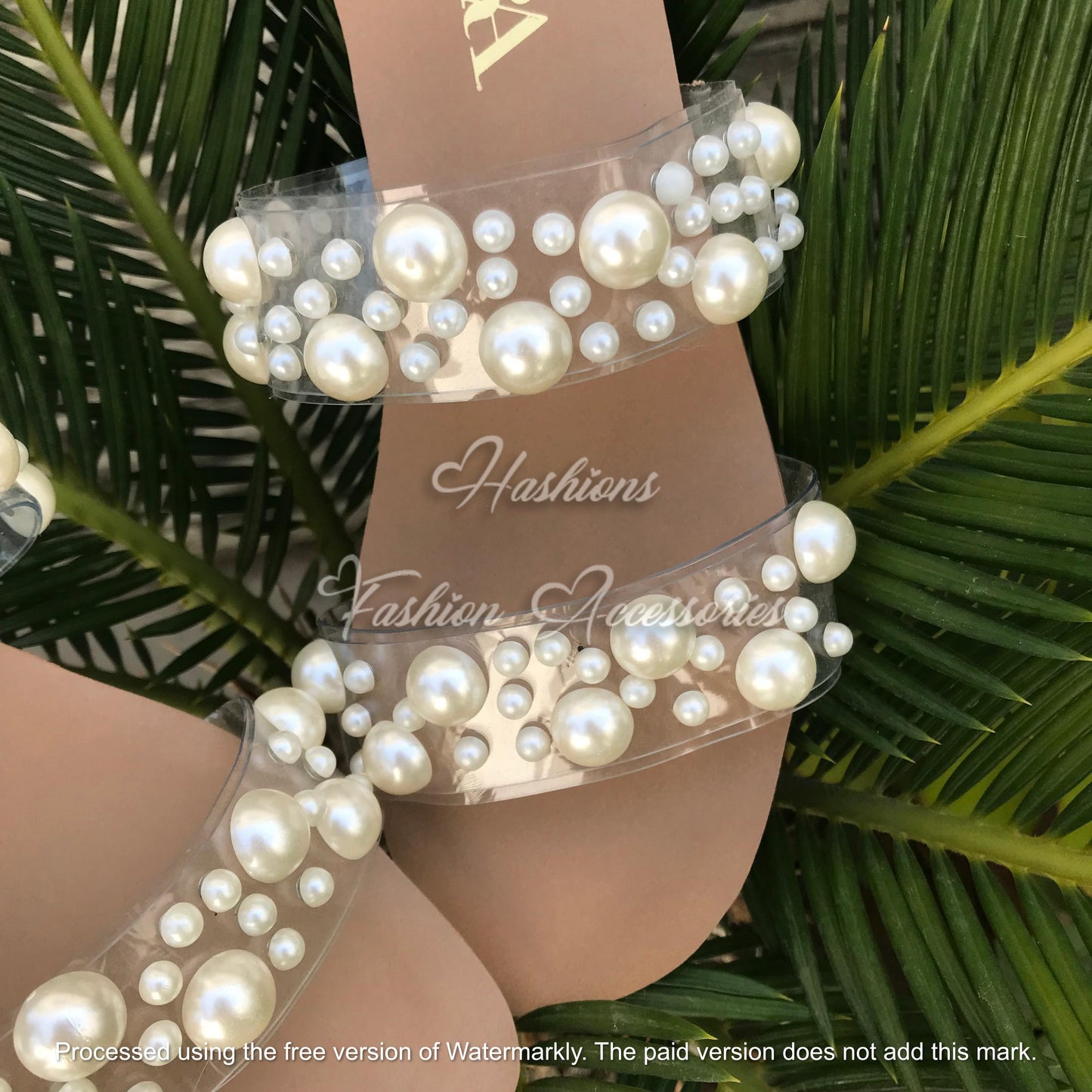 Pearl Clear Strap Slide Sandals - Nude Transparent Flats