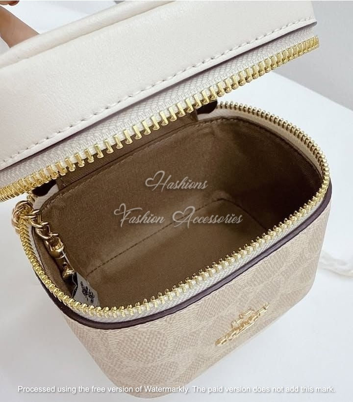 Mini Vanity Case Crossbody – Top-Handle Box Bag with Chain Strap (Signature Canvas Look)