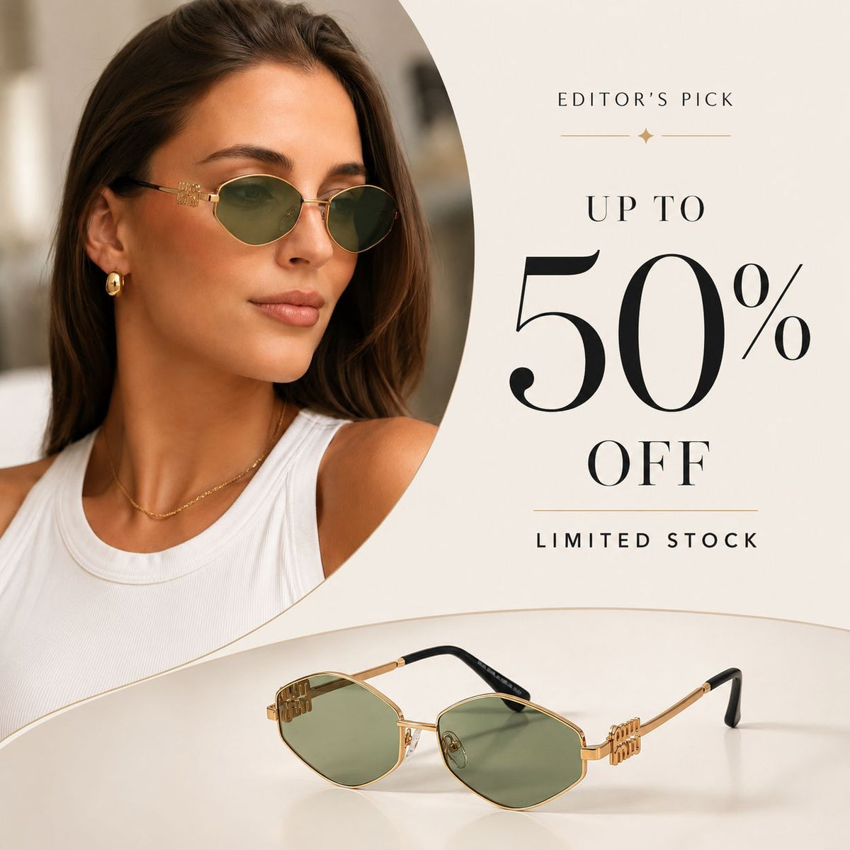 Gold Green Geometric Sunglasses