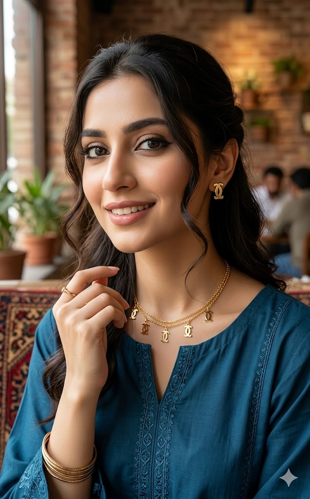 Gold Motif Necklace & Stud Earring Set