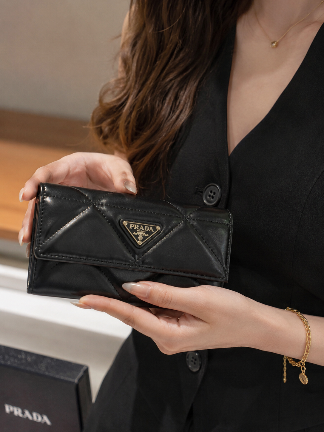Quilted Geometric Long Wallet