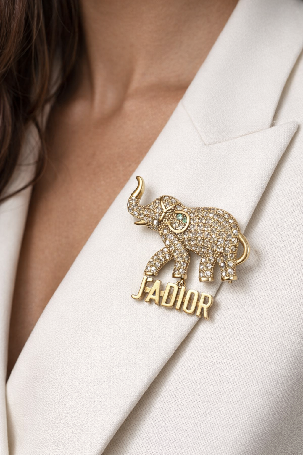 Crystal Elephant Statement Brooch