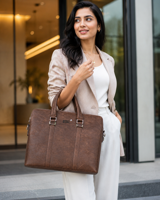 Premium 15" Leather Laptop Briefcase