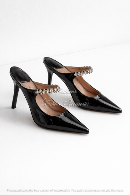 Crystal Strap Pointed-Toe Mules