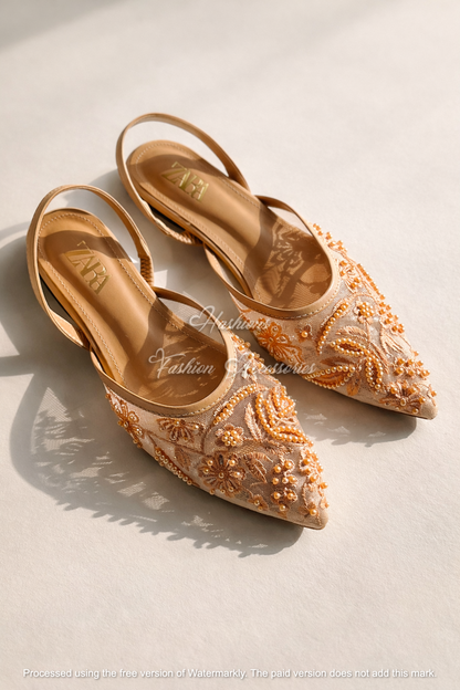 Pointed Toe Embellished Mesh Slingback Flats – Bridal & Evening Shoes