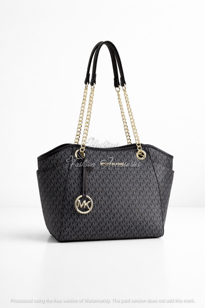 Women’s Signature Monogram Chain Tote – Large Triple Compartment Shoulder Bag