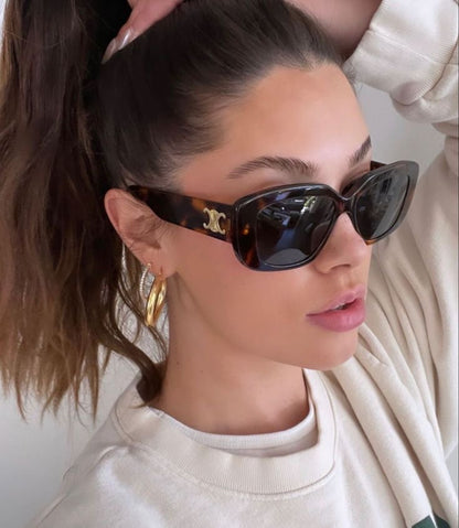 Rectangular Tortoise & Black Sunglasses – Luxury Statement Shades with Gold Accent