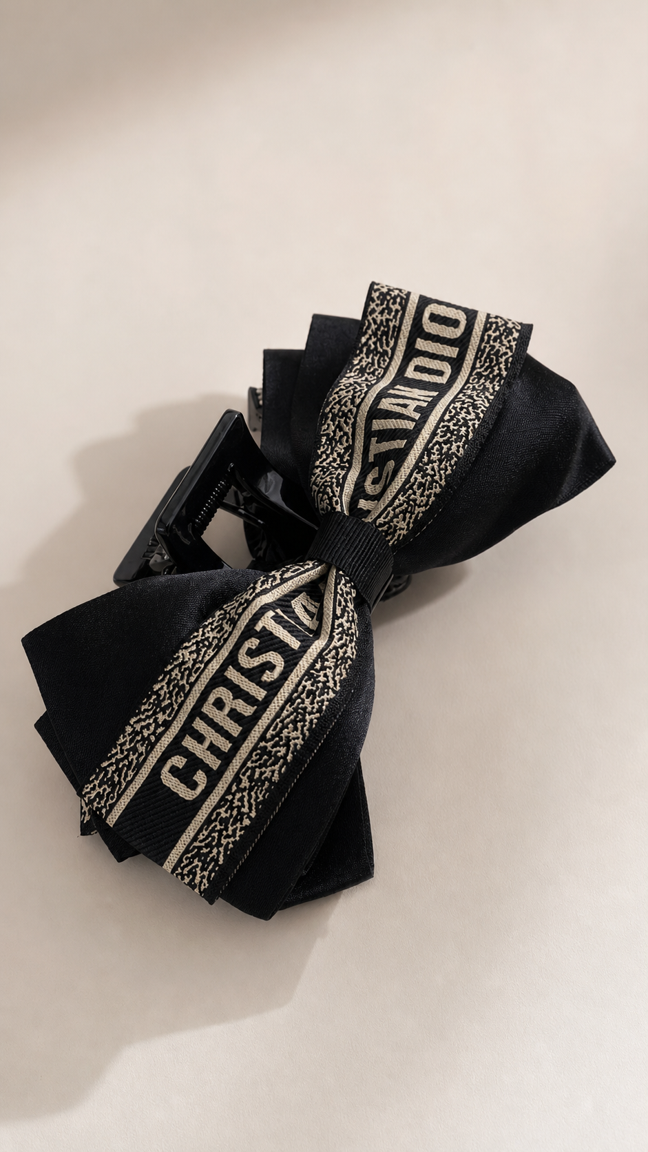 Embroidered Satin Bow Claw Clip