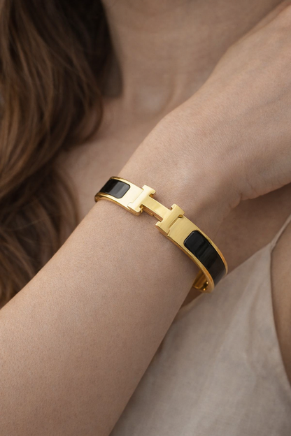 H-Motif Enamel Bangle Bracelet