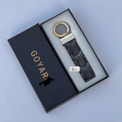Geometric Pattern Leather Loop Keychain