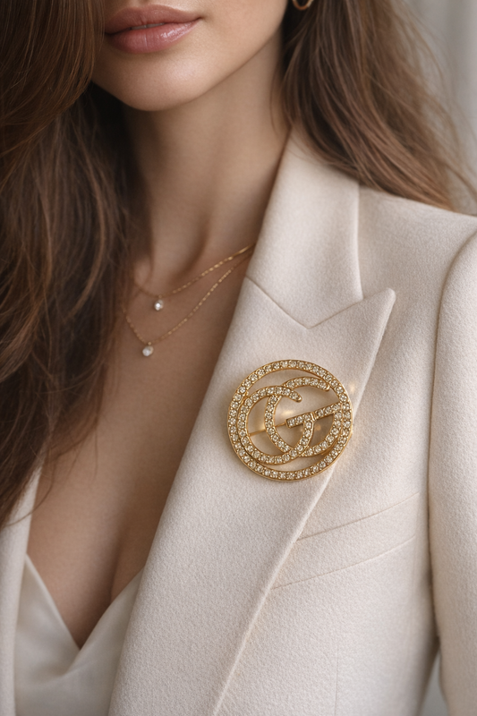 Circular Crystal Interlock Brooch