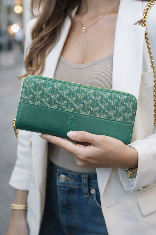 Geometric Print Zip-Around Long Wallet - Premium Vegan Leather Slim Clutch & Card Organizer for Women