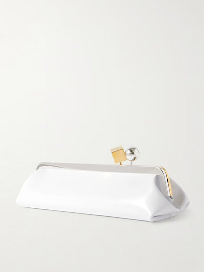 White Frame Shoulder Clutch – Kiss-Lock Evening/Bridal Bag with Top Handle