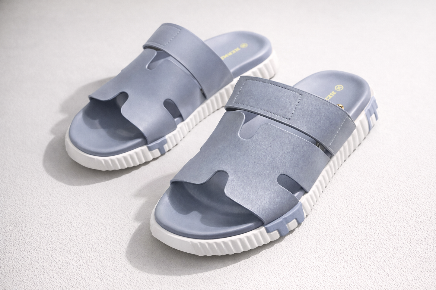 Cut-Out Wide Strap Slide Sandals with Serrated Platform Sole