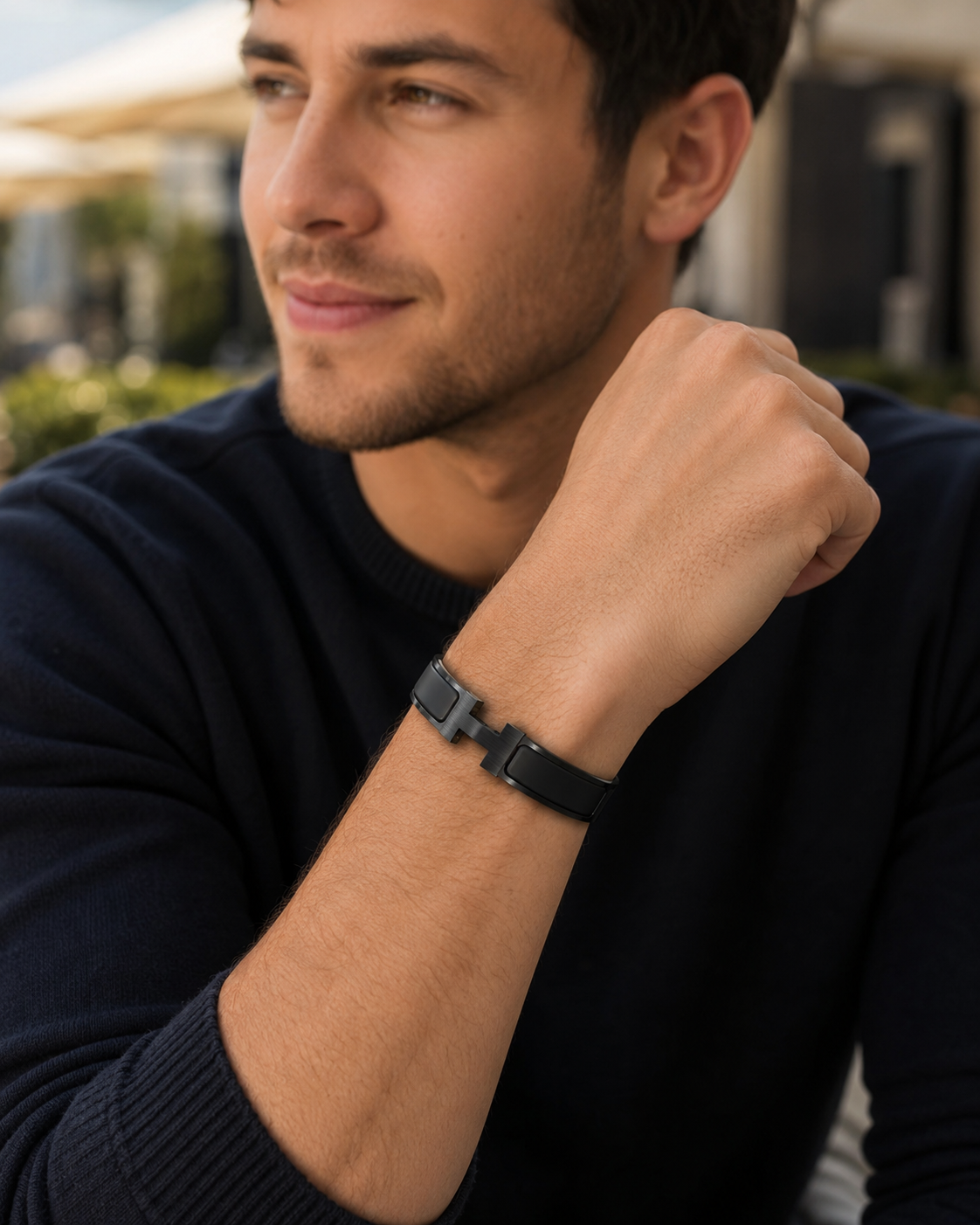 Black Geometric Bangle
