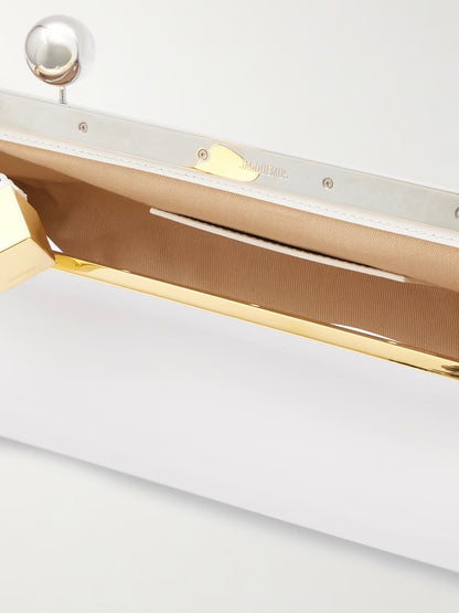 White Frame Shoulder Clutch – Kiss-Lock Evening/Bridal Bag with Top Handle