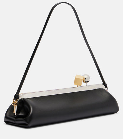 Black Frame Shoulder Clutch – Matte Baguette with Kiss-Lock & Strap