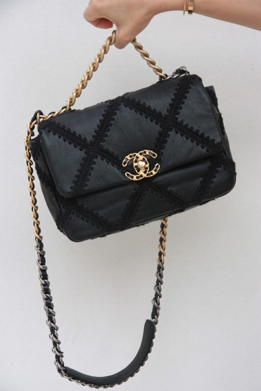 CHAN-EL Flap Bag 19 (Crochet) - Black