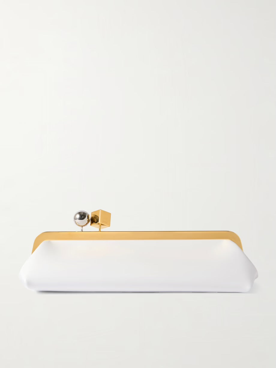 White Frame Shoulder Clutch – Kiss-Lock Evening/Bridal Bag with Top Handle