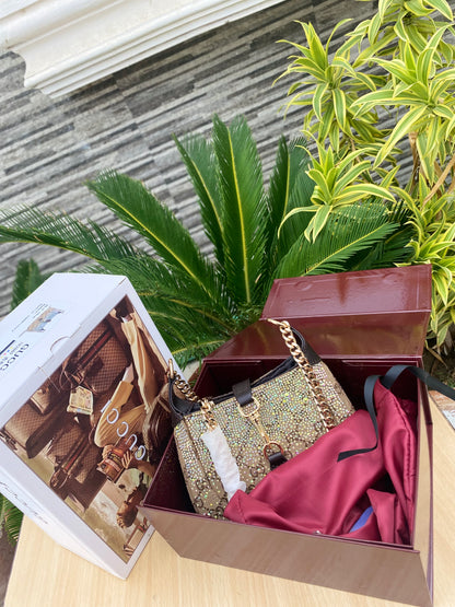 Luxe Crystal Monogram Shoulder Bag