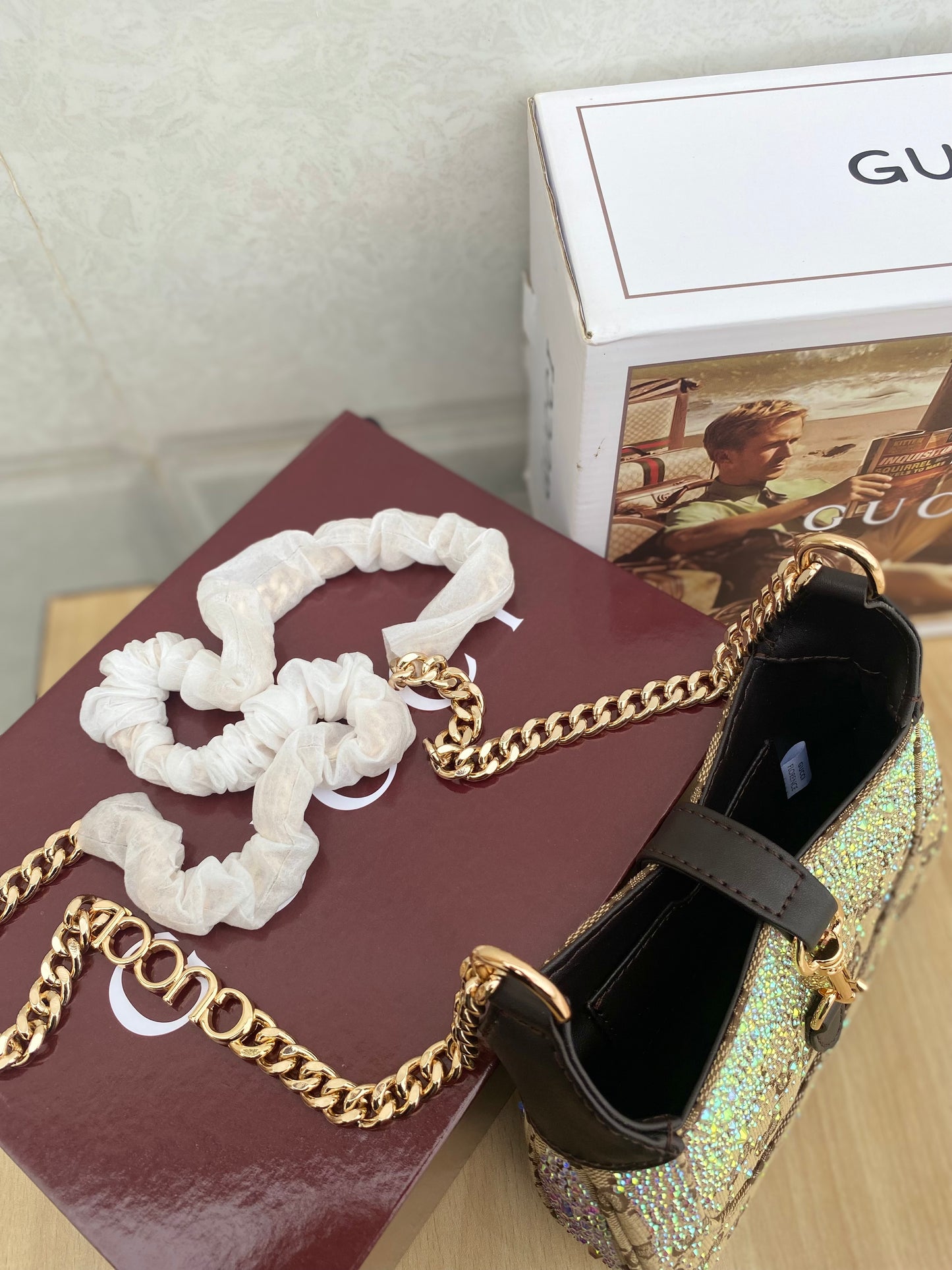 Luxe Crystal Monogram Shoulder Bag