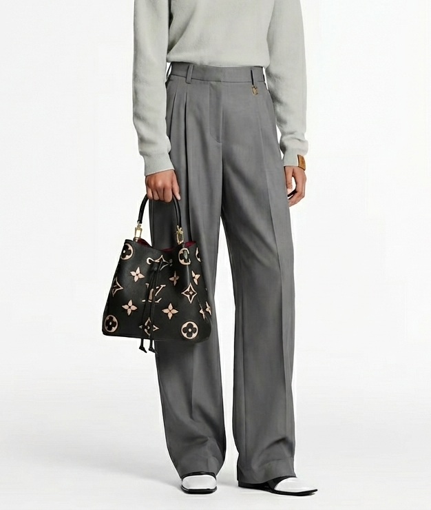 Monogram Bucket Bag in Taupe – Drawstring Shoulder & Crossbody, Spacious Everyday Purse