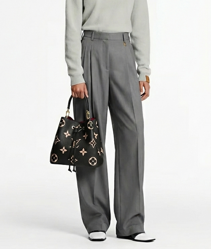 Monogram Bucket Bag in Taupe – Drawstring Shoulder & Crossbody, Spacious Everyday Purse