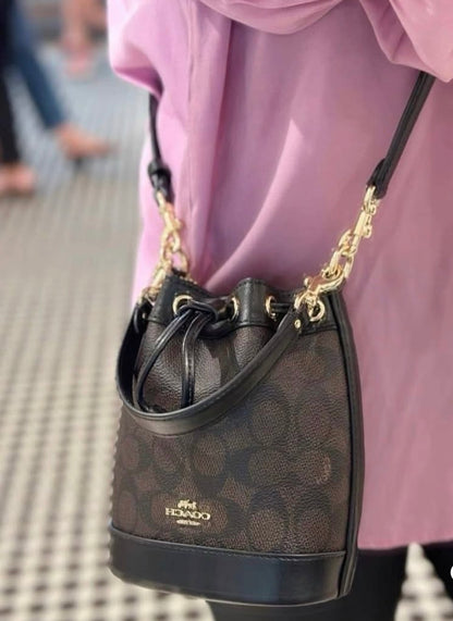 Monogram Leather Bucket Bag - Designer Style Drawstring Purse