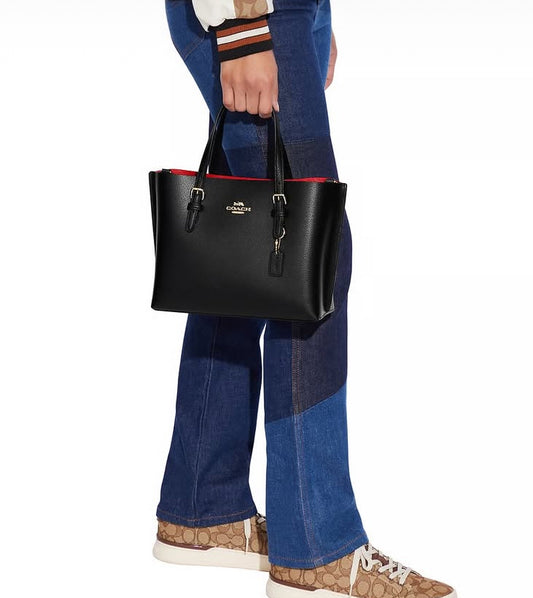 Pebbled Leather Mini Tote with Red Interior – Top-Handle & Crossbody