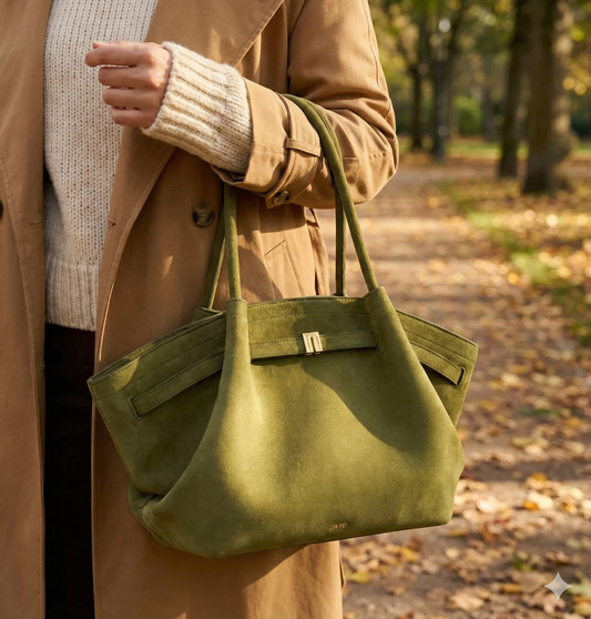 Suede Medium Tote Bag for Women – Minimalist Soft Suede Handbag